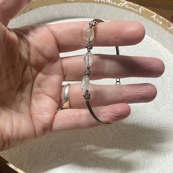 Vintage Sterling Silver Bracelet With Floral & Clear Beads - Picture 2 of 2